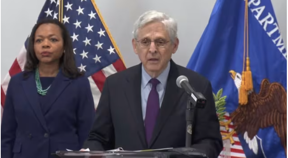 Attorney General Merrick Garland holds a news conference in Jacksonville to announce accusations of "redlining" against Ameris Bank.