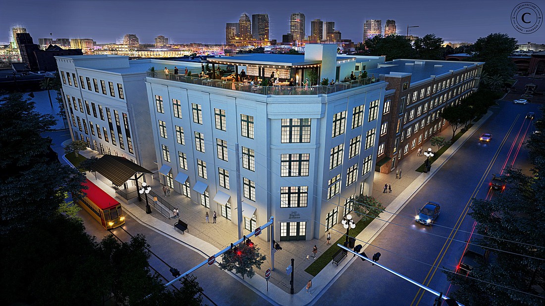 A rendering of Casa Gomez, a five-story office building with a rooftop restaurant that Ybor City developer Darryl Shaw will soon open.