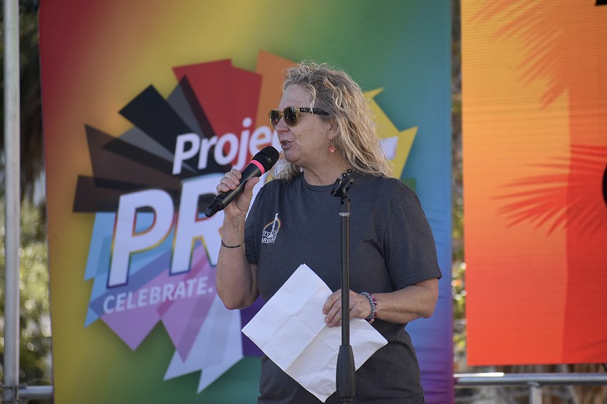 Commissioner Jen Ahearn-Koch speaks at the event.