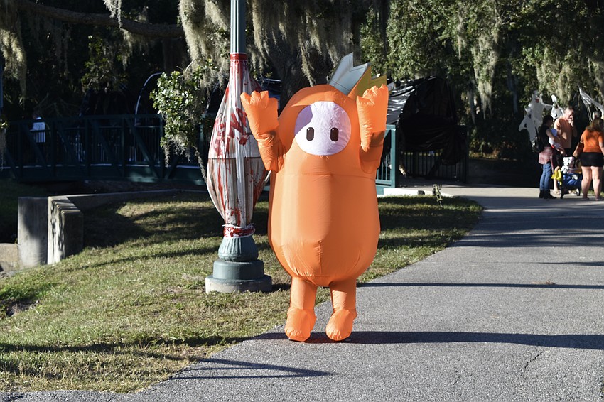 Emmett Bartolomey, 7, attended as a bean from the video game Fall Guys.