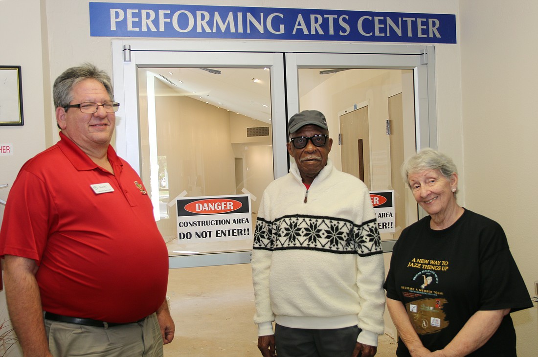 Marc Schwartz, Ormond Beach Performing Arts Center supervisor; Chauncey Dunham, Friends of the PAC board member; and Lucy Jackman, president of the Friends of the PAC. Photo by Jarleene Almenas