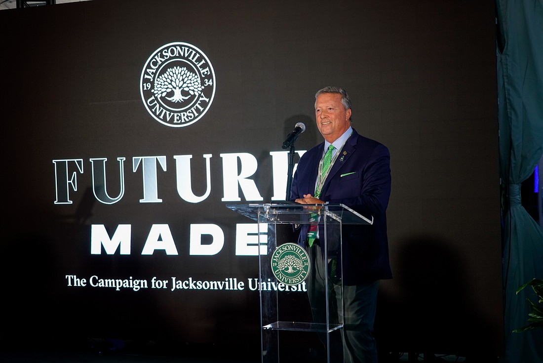 Jacksonville University President Tim Cost announces the university’s new $175 million fundraising campaign, “Future. Made.”