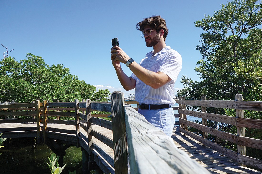 Longboat Key news reporter and recent environmental studies graduate Carter Weinhofer tries out iNaturalist at Quick Point Nature Preserve.