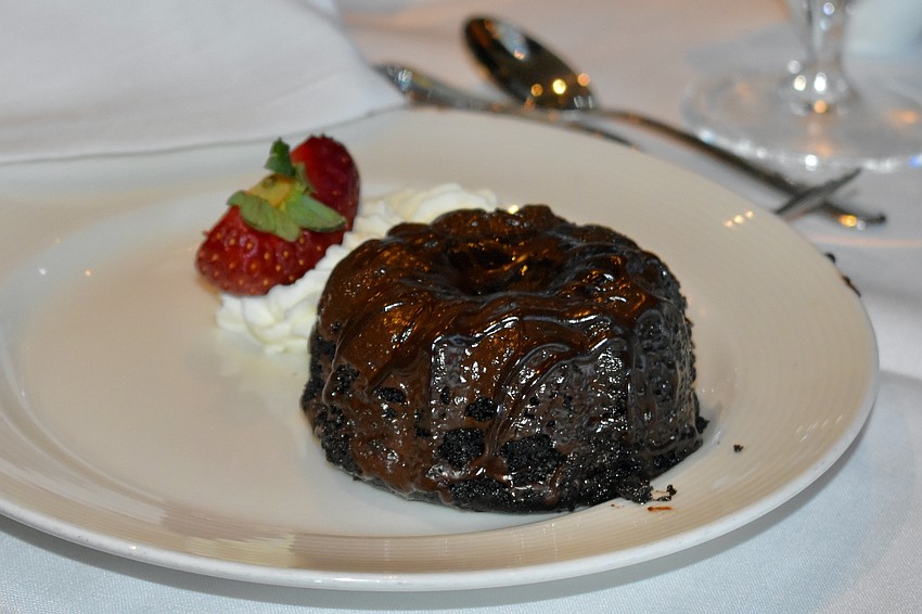 Chocolate cake was offered for dessert at the luncheon.