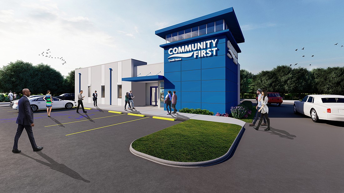 The new Community First Credit Union branch in Southside Quarter will look like the Northpoint Village branch in North Jacksonville, shown in this rendering.