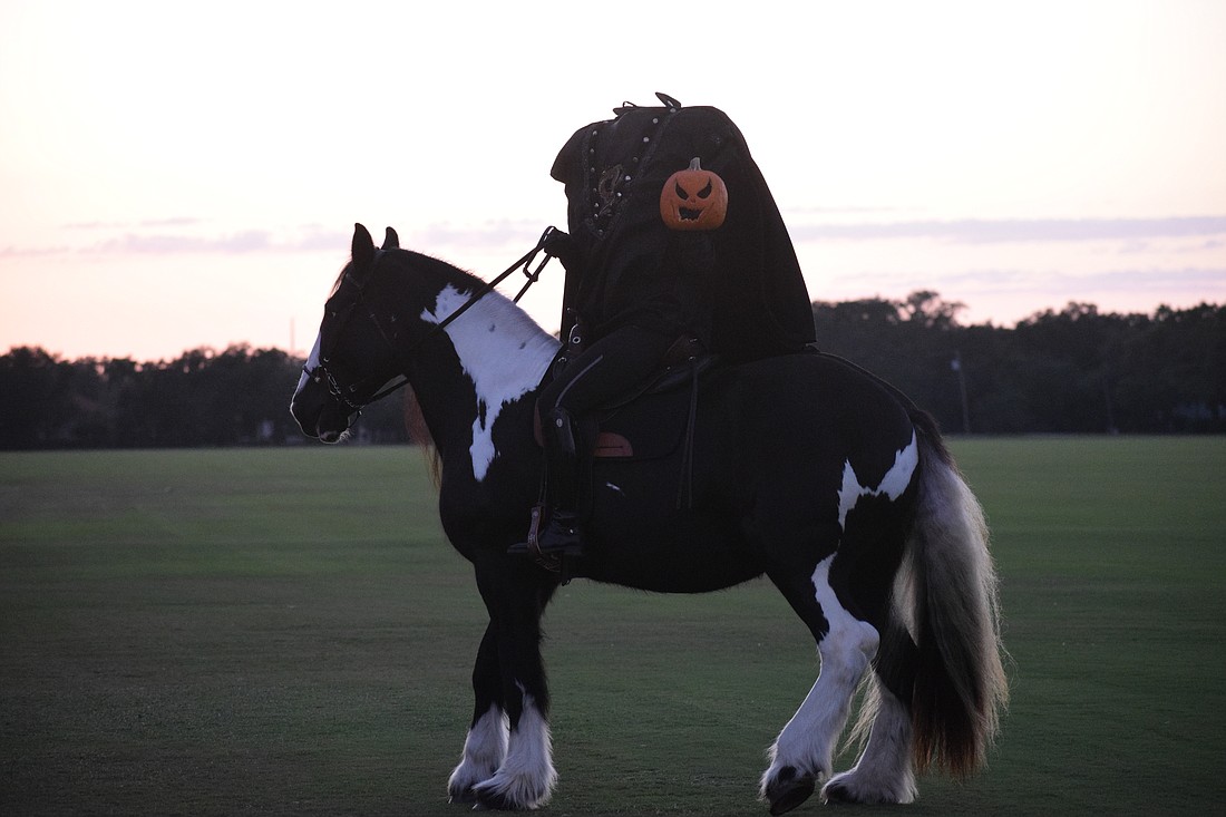 The Headless Horseman haunts the Sarasota Polo Club grounds.