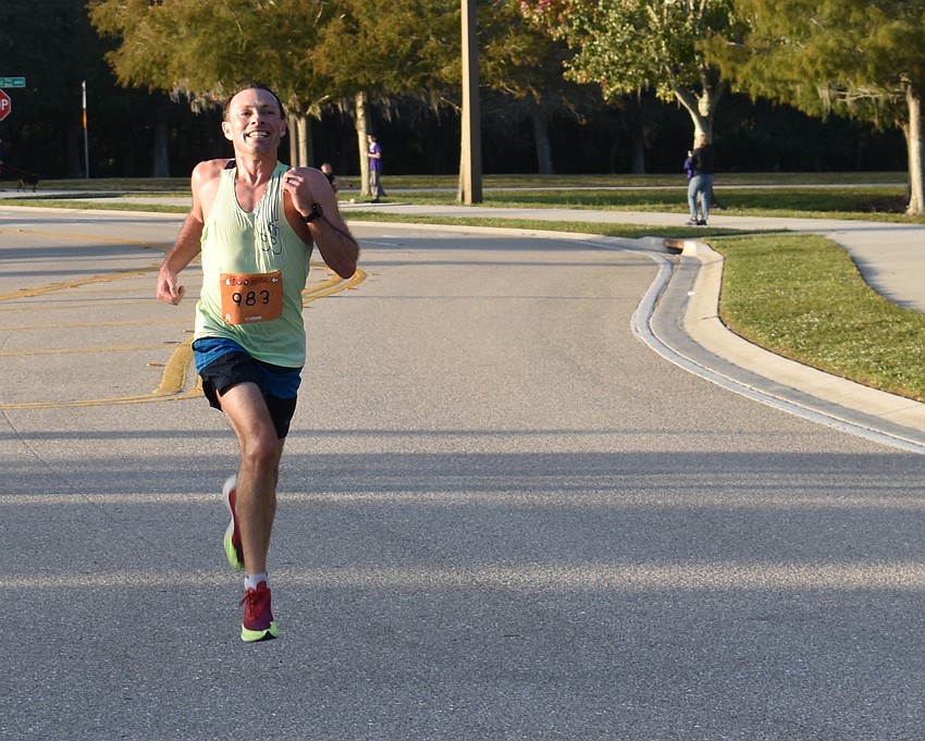 Lakewood Ranch's David Proudfoot was smiling, and all alone, at the finish as he won the Boo Run for the second consecutive year, this time in 16:29.