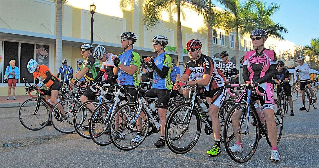 Riders wait at the start line at Sarasota Manatee Bicycle Club's annual CycleFest.