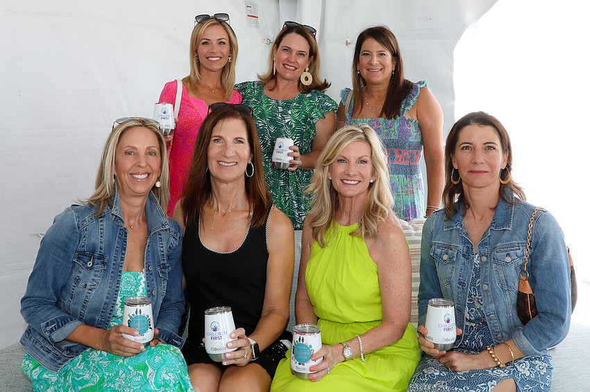 Front: Leslie Jones  with tennis friends Joyce Weiss, Teri Sayre and Julie Sparmax. Back: Haven Beach, Lesley France and Marsha Sutter