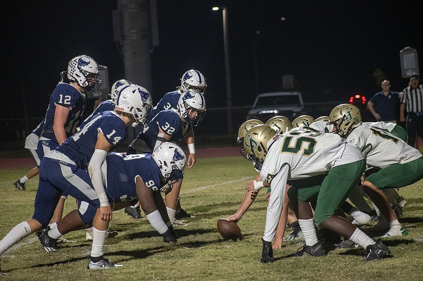 The Bulls defense lines up against the Eagles offense inside the Eagles' five-yard line. The Bulls would get a safety on the following play.