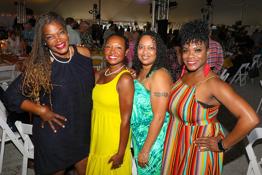 Dear friends Renee Freeman, Asa Harris, Robin Ginyard and Shantel Norman are excited to be at Sarasota's best beach party tonight.