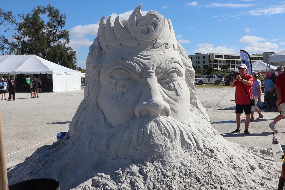 Amanda Bolduc created the sand sculpture Re-Emergence during the 2022 Siesta Key Crystal Classic.