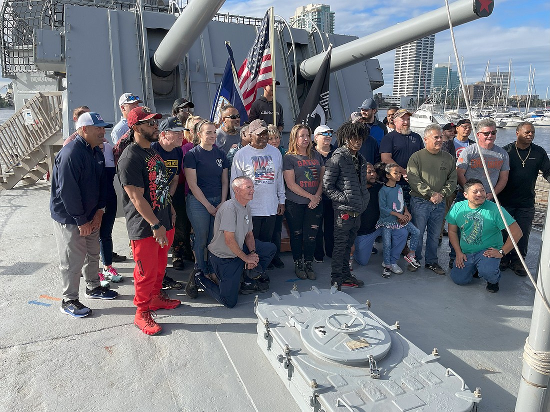Jacksonville Bar Association volunteers gather for a photo Nov. 4 aboard the USS Orleck Naval Ship Museum.