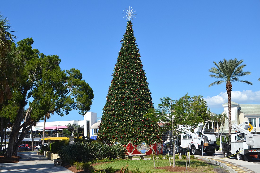 Installation of the holiday tree at St. Armands Circle was completed Tuesday.