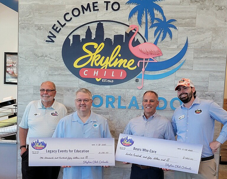 To kick off the grand opening celebration, the new Skyline Chili donated $1,250 to Legacy Events for Education and Bears Who Care, respectively.