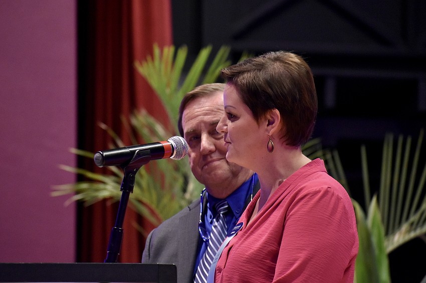 Easterseals Southwest Florida president Tom Waters and vice president of philanthropy Jill Gass offer a presentation.