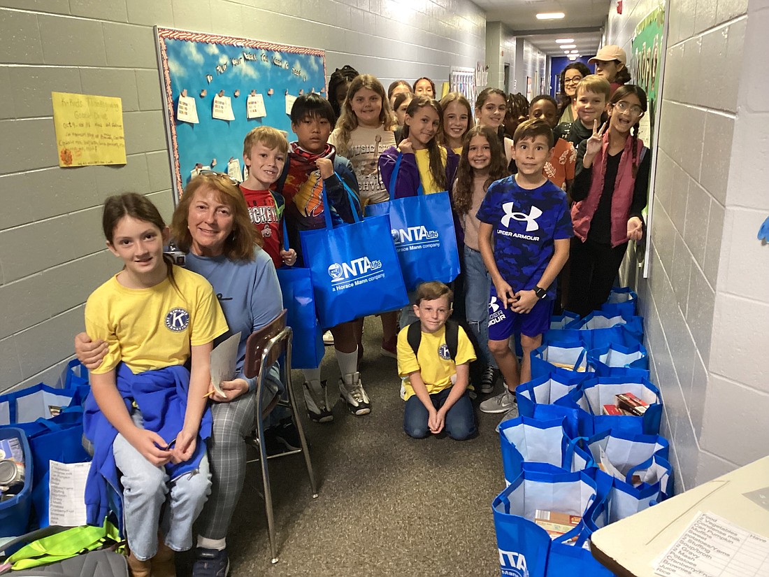 The K-Kids at Old Kings Elementary School are collecting food donations and sorting them in bags for FESPA's third annual Gobble event. Courtesy photo
