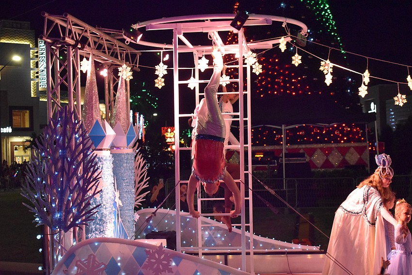 The Circus Arts Conservatory and Sailor Circus featured all kinds of acrobatics as the float was moving.