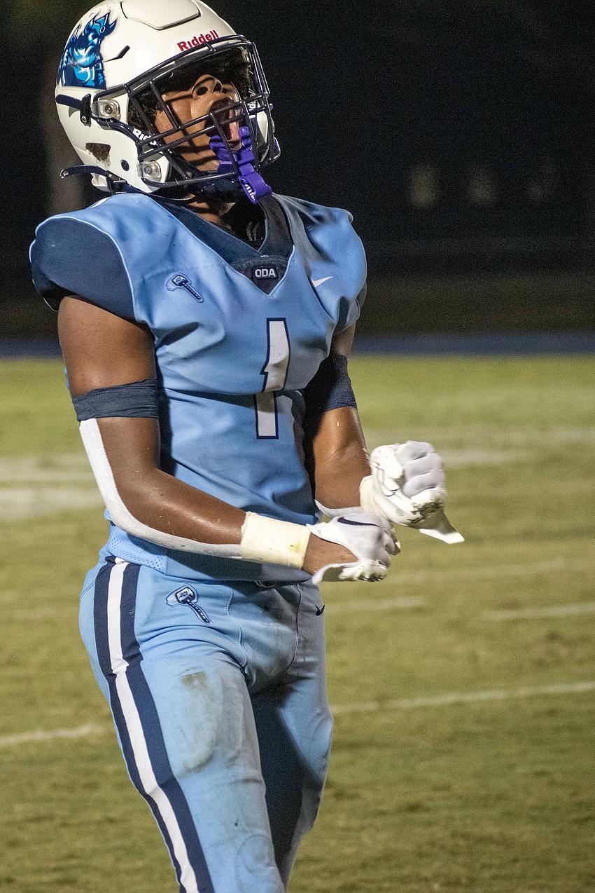 ODA junior defensive back Frankie Clark celebrates after a big hit against LPCA.