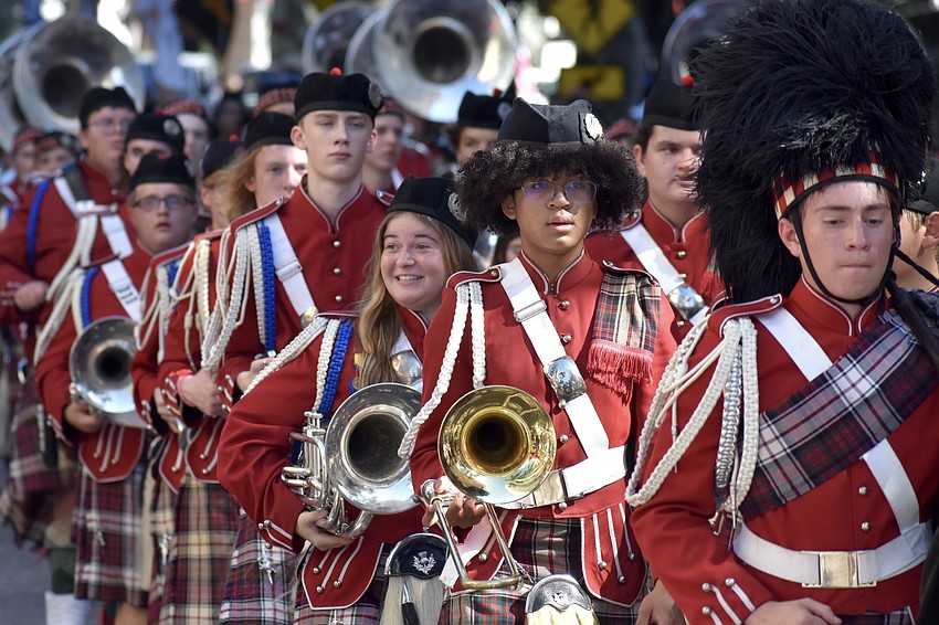 The Riverview Kilte Band makes its way down the parade route.