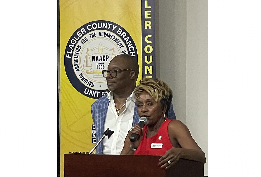 Capt. Adolphus "AJ" Evans Jr., chair of the NAACP Armed Services and Veteran Affairs Committee, and City Council woman Cathy Heighter at the local NAACP chapter's meet and greet event. Photo courtesy of AJ Evans