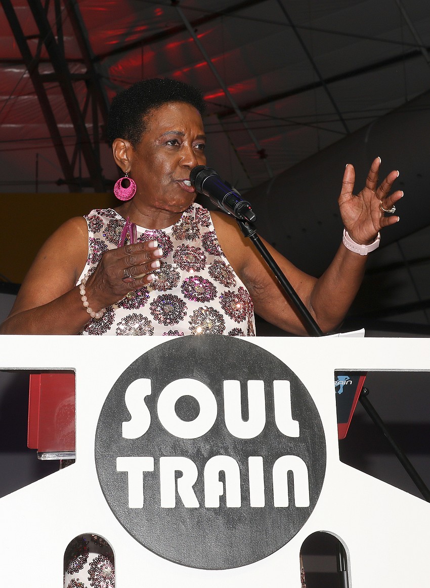 Doris Johnson welcomes guests and gave a special nod to all veterans, asking them to stand. About 30 men and women stood while everyone cheered.