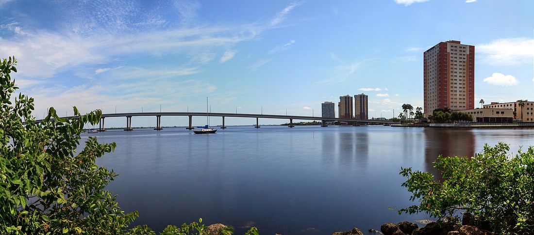 The Caloosahatchee River passes Fort Myers on the way to the Gulf of Mexico.