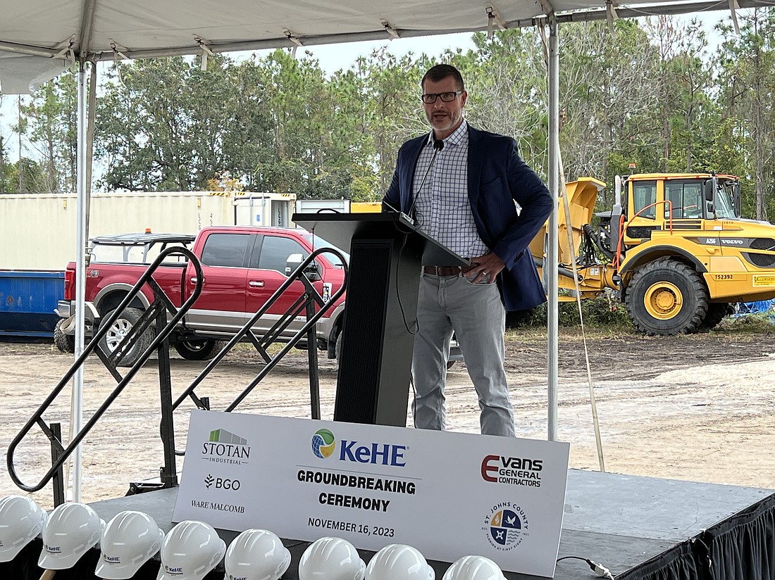 Chris Sieburg, executive vice president of operations for KeHE, speaks at the groundbreaking Nov. 16 for the company's $88.5 million, 530,474-square-foot warehouse and Southeast headquarters in St. Johns County.