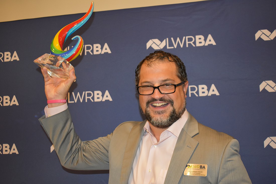 Keith Pandeloglou, the owner of UTC Venture Group and President and CEO of Lakewood Ranch Community Activities, won the Best Rancher award at the Lakewood Ranch Business Alliance's Sandies event Friday at the Grove.