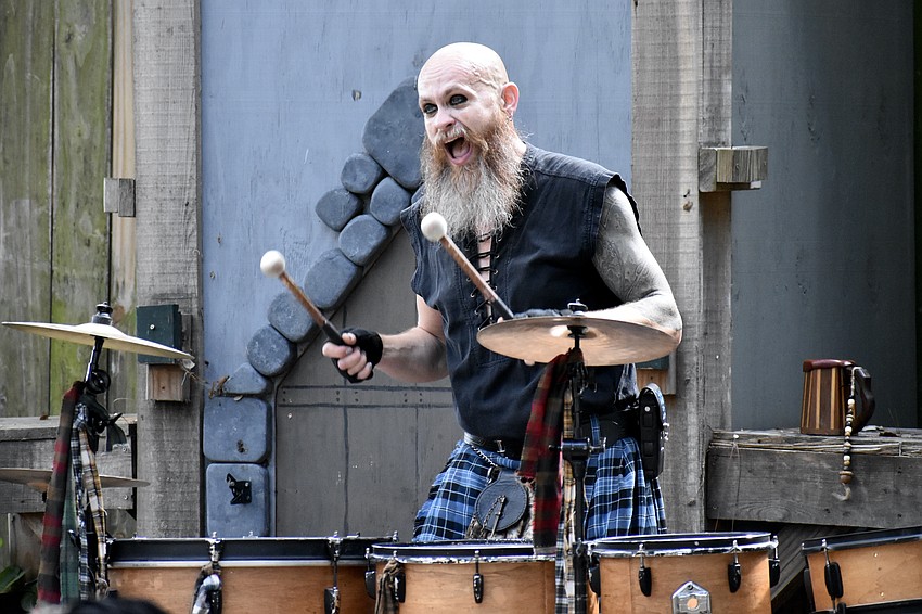Oengus MacOg plays the drums with Soapbox Soliloquy.