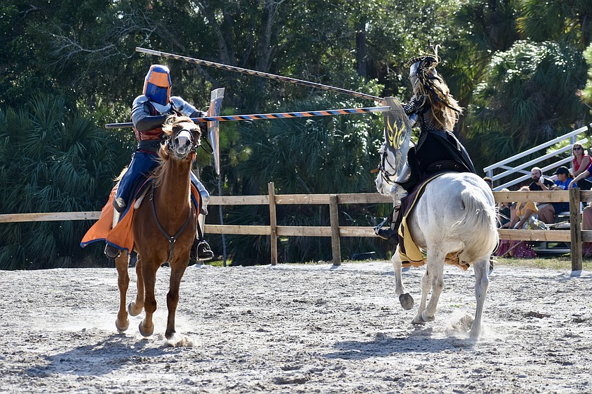 Sir Michael (Michael Murphy) and Sir Lilith (Erin Eisenmann), bypass each other narrowly during the jousting.