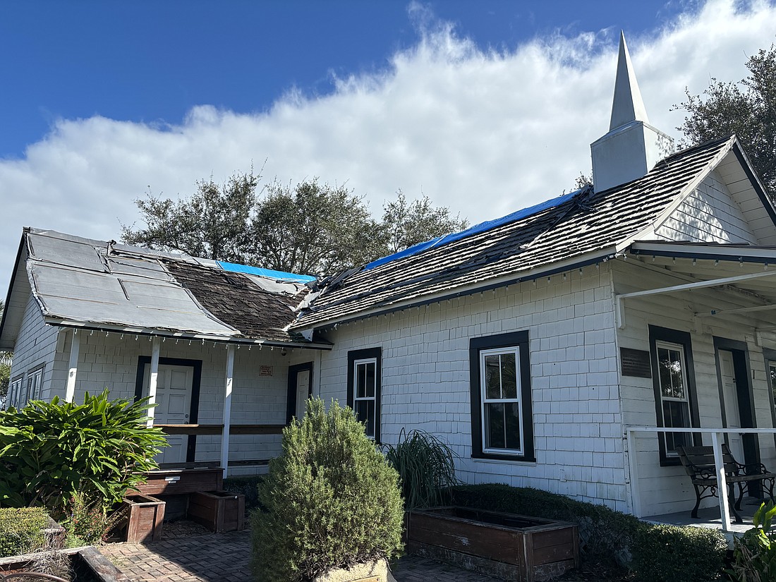 The roof at the historic Pilgrims Rest Church was damaged in the 2022 hurricane season. Photo by Jarleene Almenas