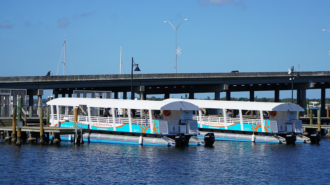 The Miss Anna Maria and Downtown Duchess ferries docked at the City of Bradenton Dry Dock.