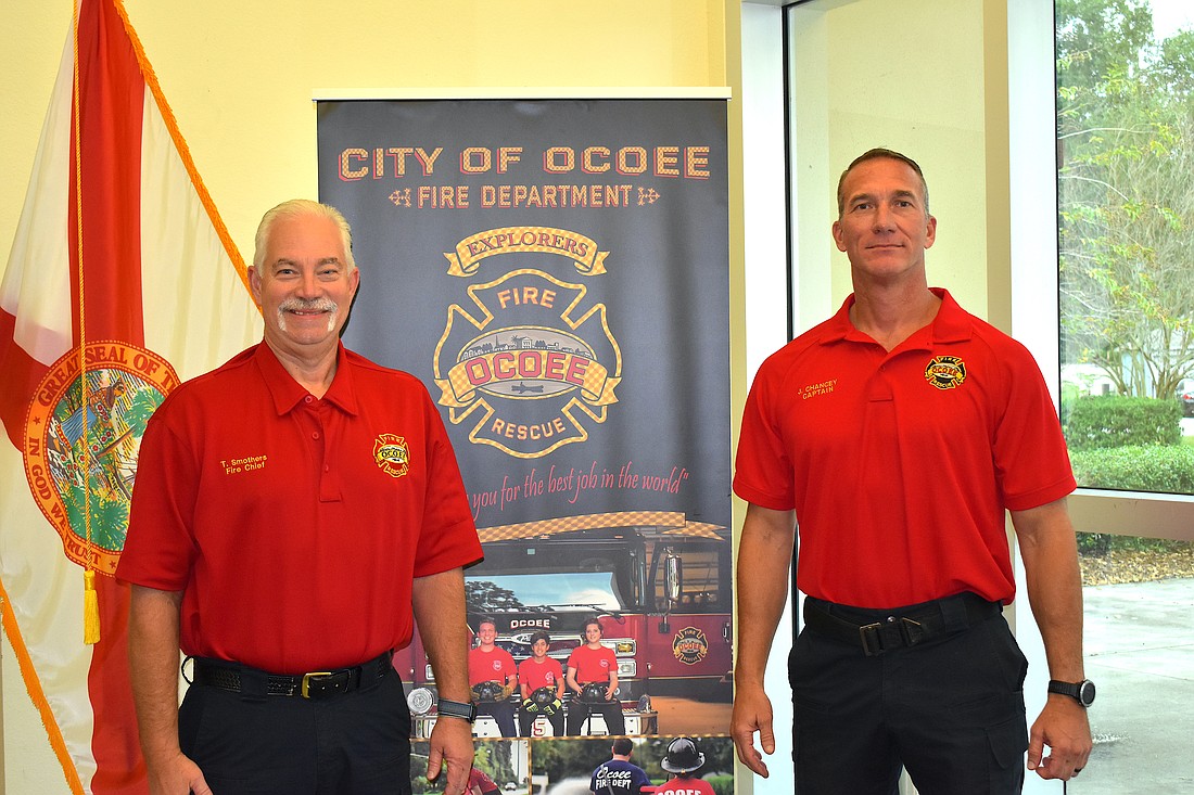 Capt. Brad Chancey, right, will help Chief Tom Smothers, left, lead the Ocoee Fire Department.