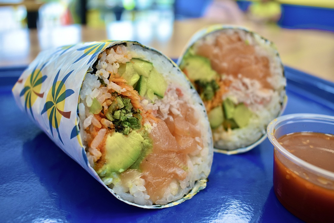 Sushi burritos are one of the signature items at Pacific Counter.