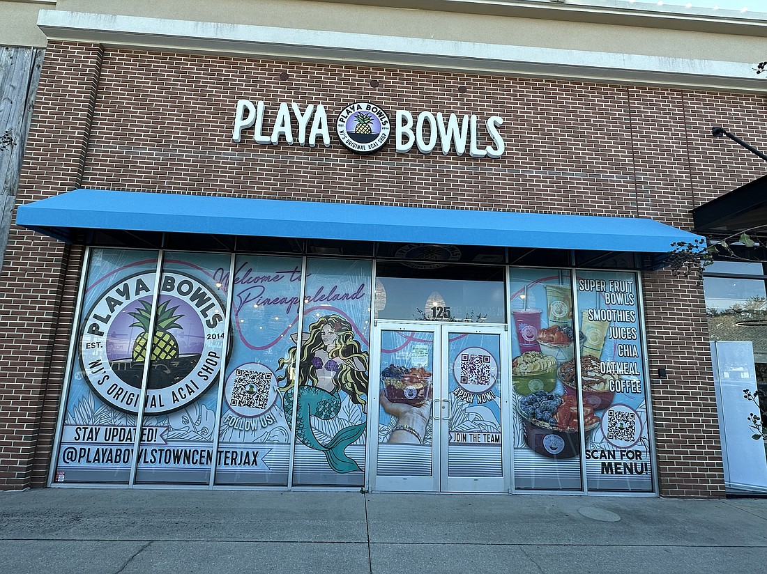 Playa Bowls will open its first Jacksonville store Dec. 2 at St. Johns Town Center. It serves acai berry-based fruit bowls, fresh juice, smoothies and cold brew coffee.