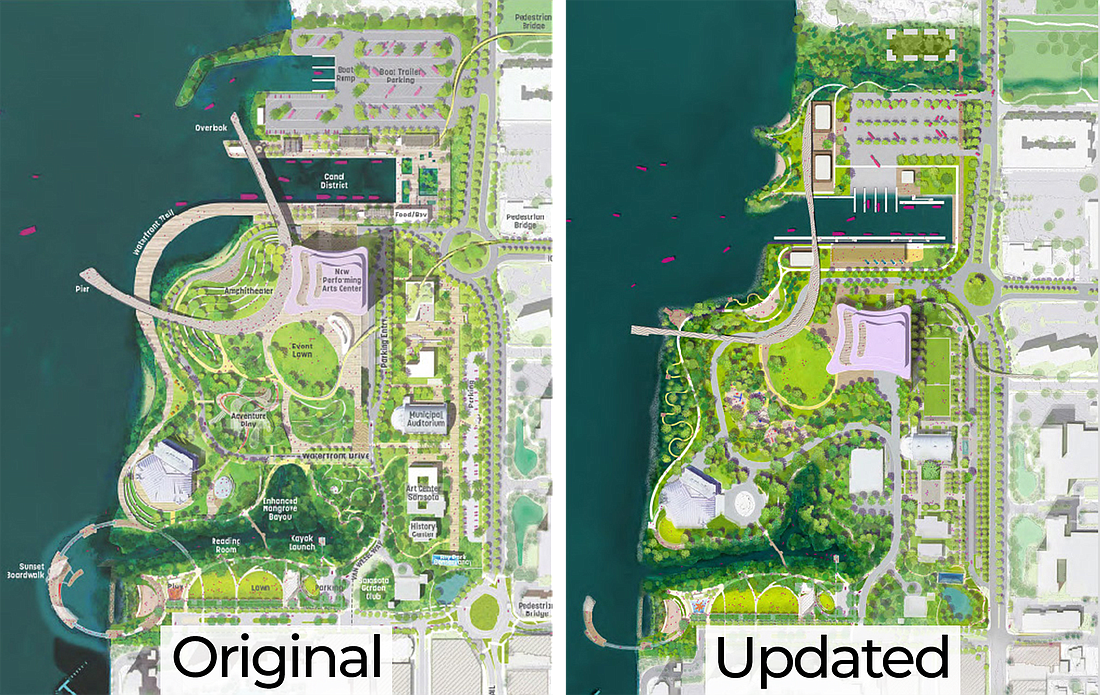 The original master plan and approved updated master plan for The Bay.