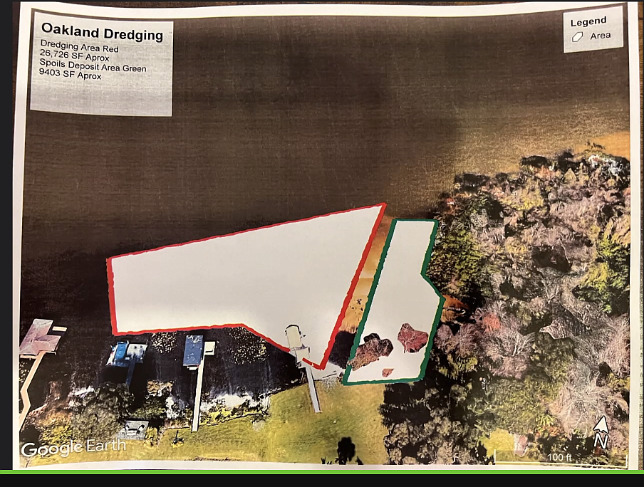 The green area represents the area where the canal deposits spill into Lake Apopka. The red area to the west is where the initial dredging took place.