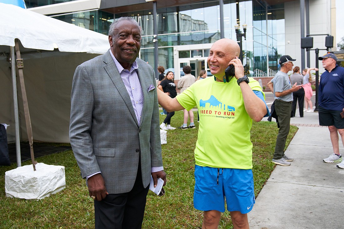 Former Jacksonville Sheriff and Edward Waters University President Nat Glover and Mike Freed. Glover was the official Freed to Run Challenge event starter.