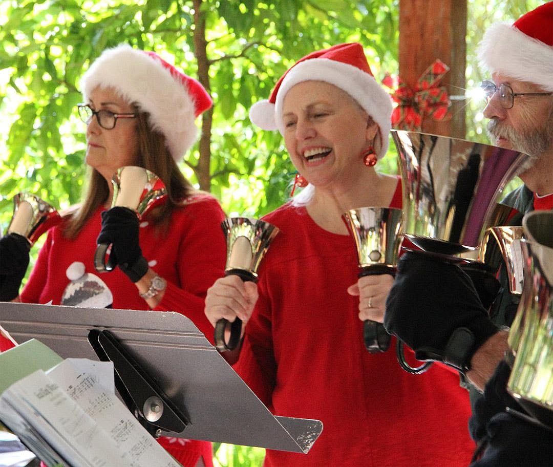 The St. James Ringers, a volunteer ensemble from St. James Episcopal Church, will play holiday songs in the garden gazebo. Courtesy photo