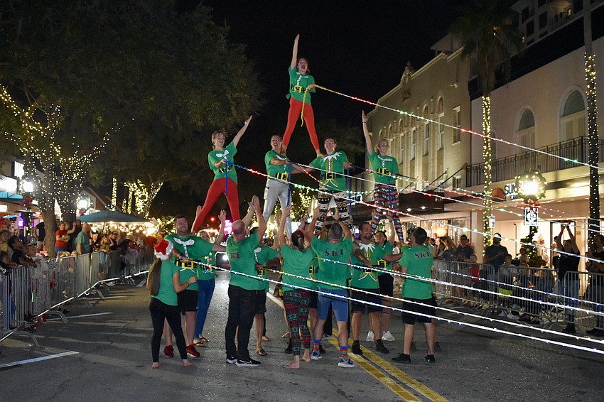 The Sarasota Ski A Rees perform part of their skiing routine on the parade route.