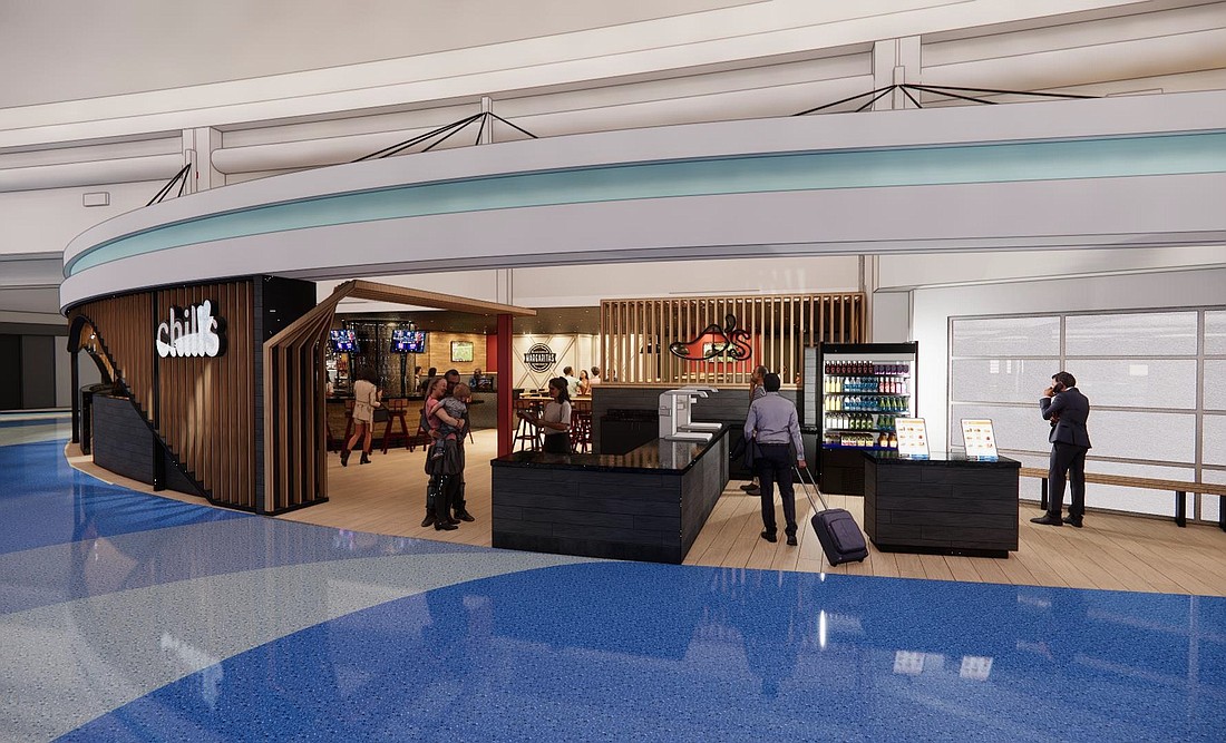 A rendering of the Chili's at the entrance to Concourse A at Jacksonville International Airport. Chili’s closed for security checkpoint construction, but will reopen “new and improved.”