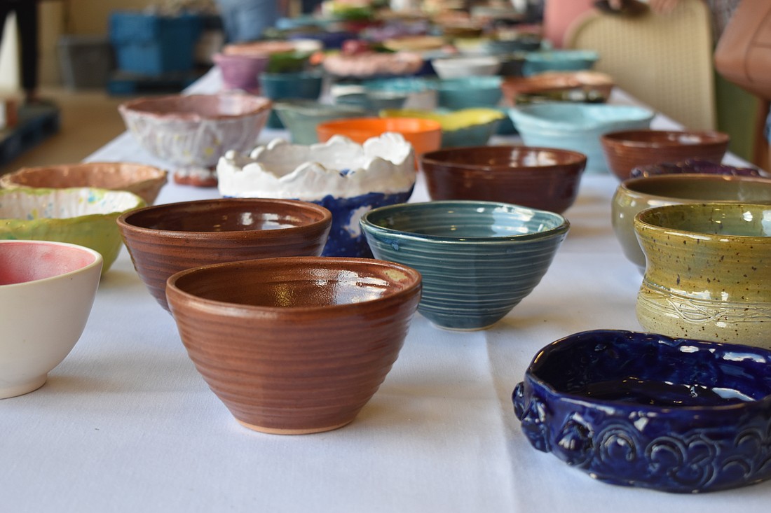 Tables of bowls lined the walkway around Ed Smith Stadium.