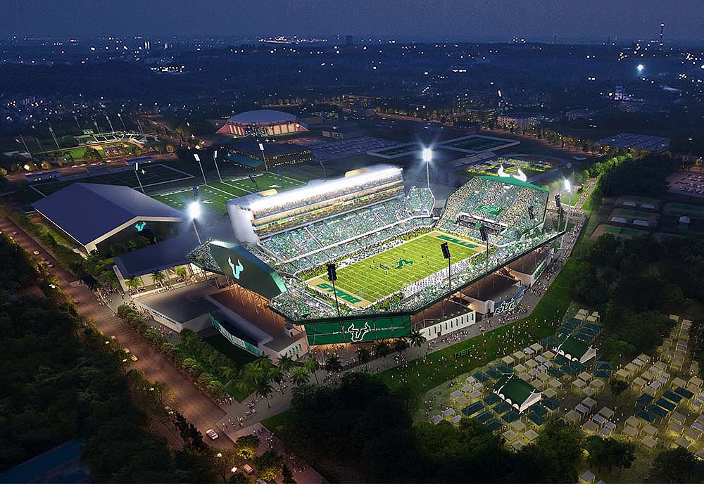 A rendering of the USF football stadium, with an opening in fall 2027 planned.