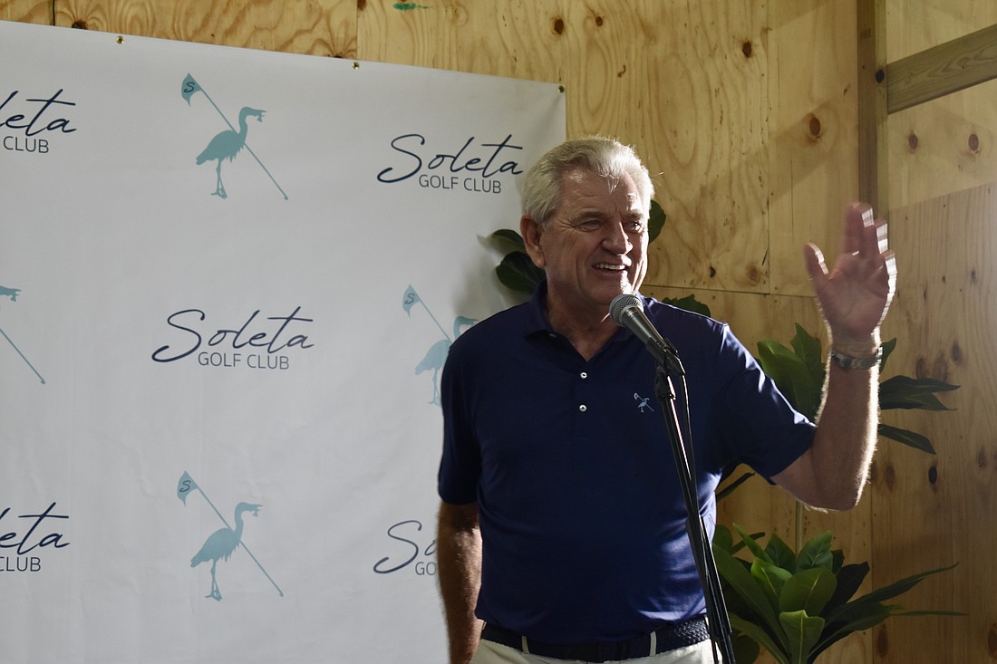 Golf legend Nick Price tells the crowd about what went into planning the golf course and what it will be like to play the course.
