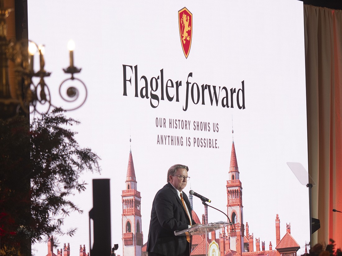 Flagler College President John Delaney announces the school’s “Flagler Forward” campaign to raise $100 million.