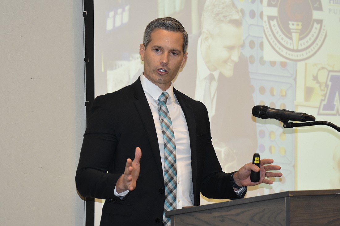 Superintendent Terry Connor addresses the attendees at the 2023 State of the Community Sarasota School Board Update lunch event.