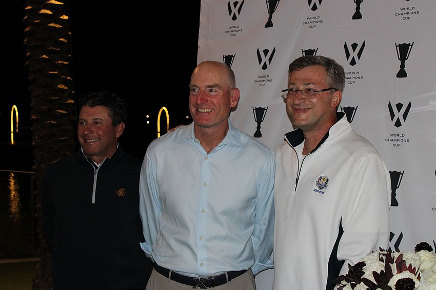 Team USA Captain Jim Furyk poses with Lakewood Ranch's Mark Kaszubski on Friday at Waterside Place. Kaszubski said he has been looking forward to the World Champions Cup since it was announced in April.