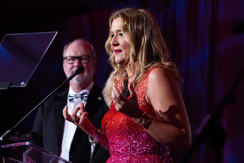 Event co-chair Pauline Wamsler addresses the crowd.