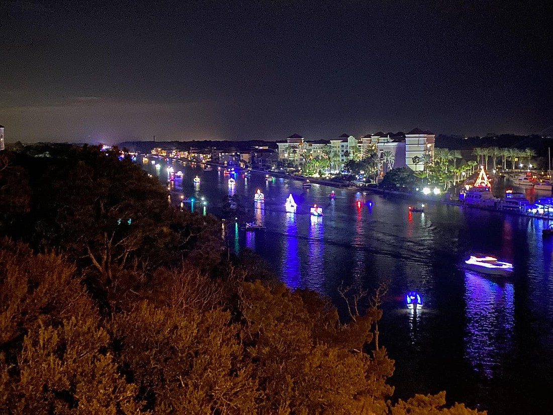 A drone shot of the boats participating in the 2023 Palm Coast Holiday Boat Parade. Photo courtesy of the FCSO